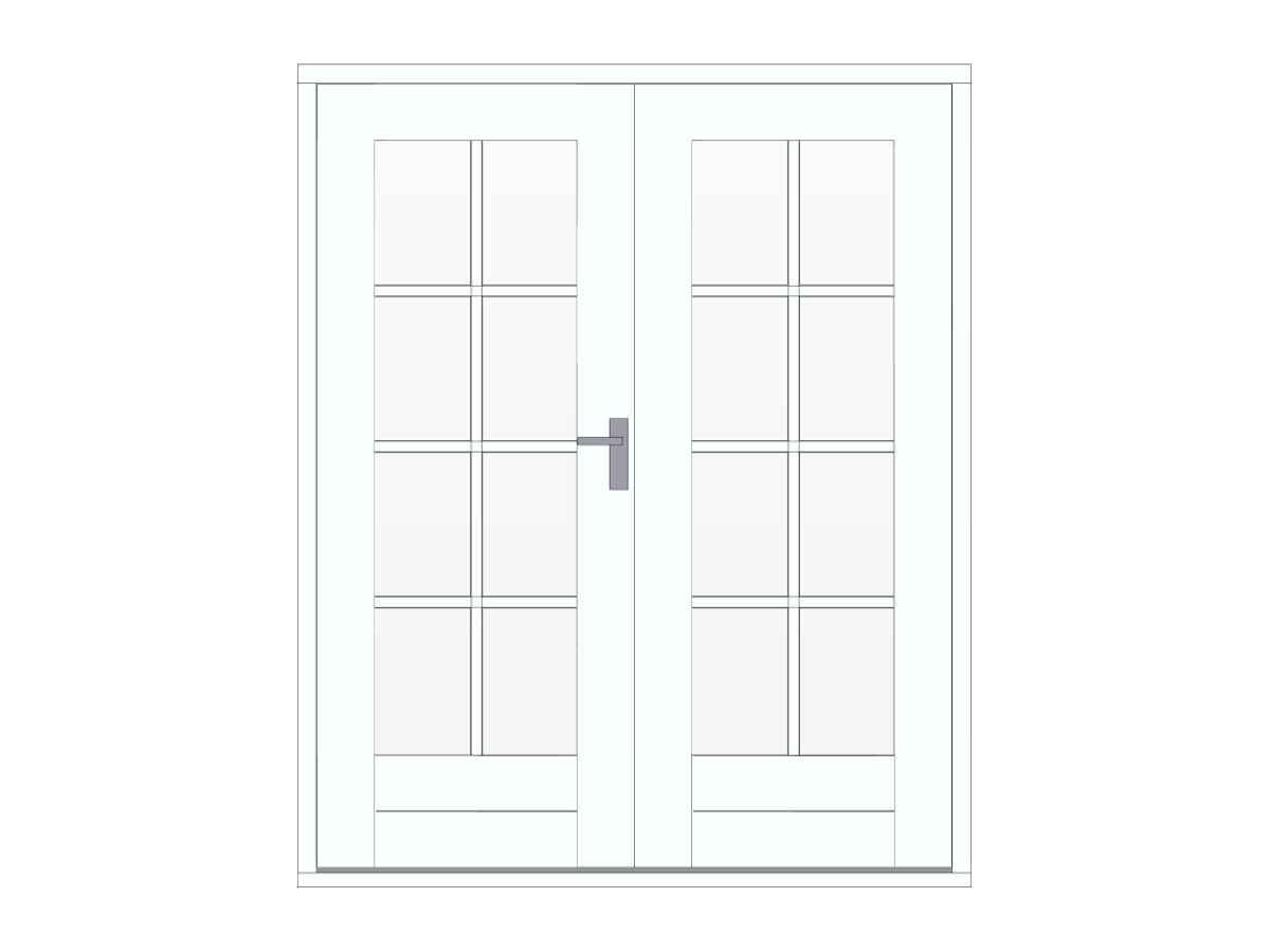 Hardhouten stapeldorpeldeur met glas en roeden, dubbel, lage borstwering, wit, DIY10DDW-LA
