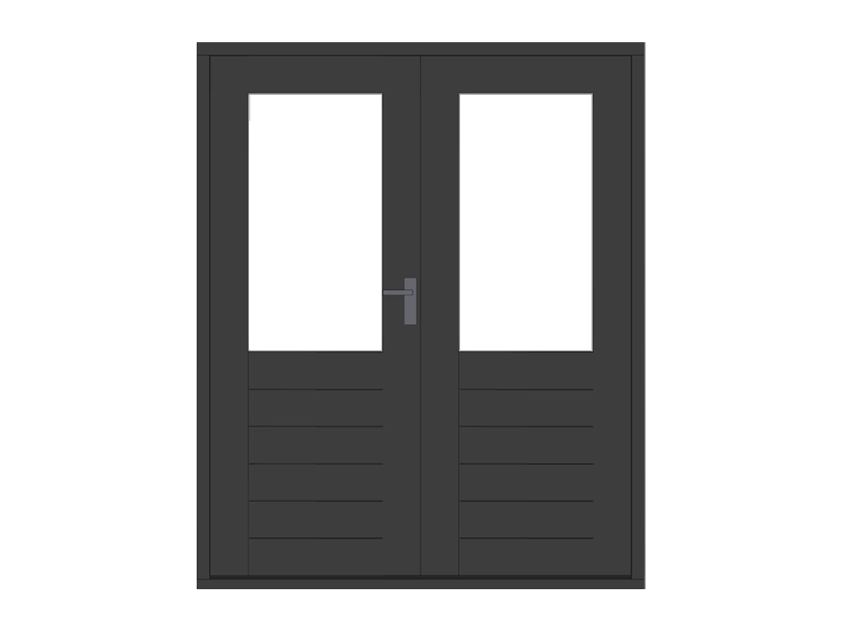 Hardhouten stapeldorpeldeur met glas, dubbel, hoge borstwering, zwart, DIY13DDZ-LA