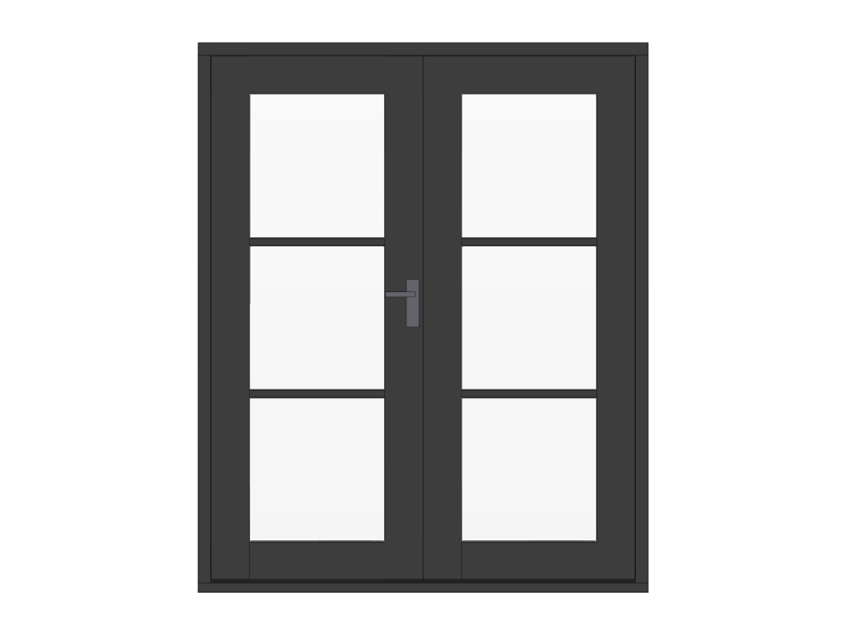 Hardhouten glasdeur met horizontale roeden in het glas, dubbel, zwart, DIY14DDZ-LA