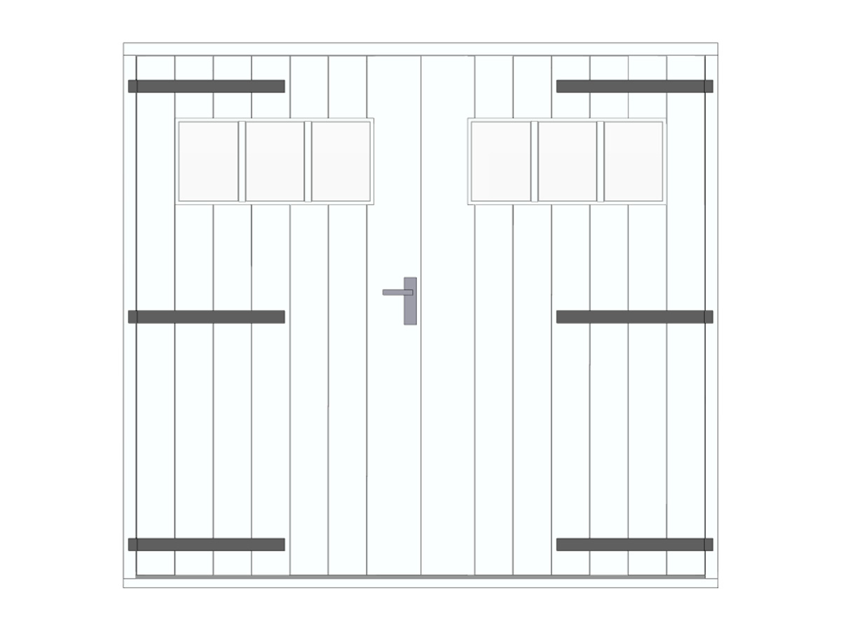 Hardhouten plaatdeur met hengen en bovenraam XL, dubbel, wit, DIY21DDW-LA