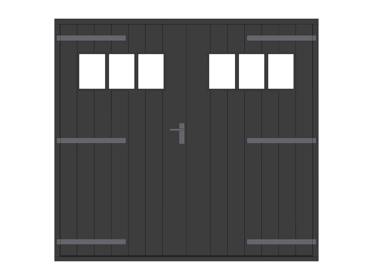 Hardhouten plaatdeur met hengen en bovenraam XL, dubbel, zwart, DIY21DDZ-LA