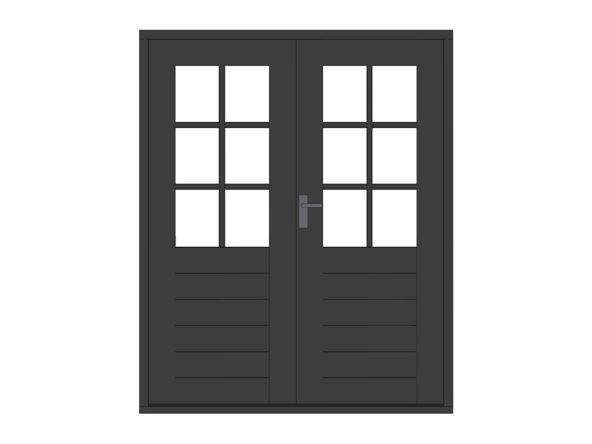 Hardhouten stapeldorpeldeur met glas en roeden, dubbel, hoge borstwering, zwart, DIY11DDZ-RA