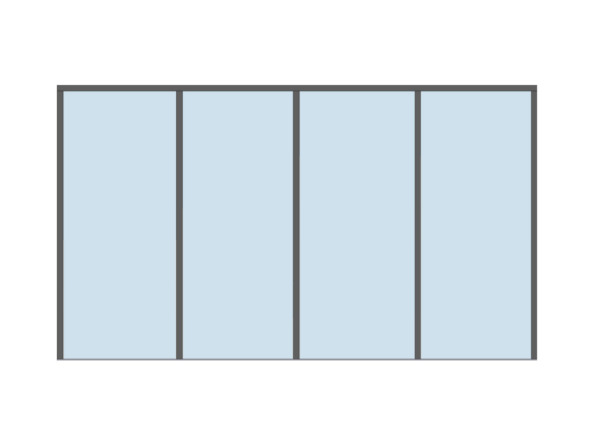 Glazen schuifwand, 4 glasplaten, 3800mm, DIYGS44