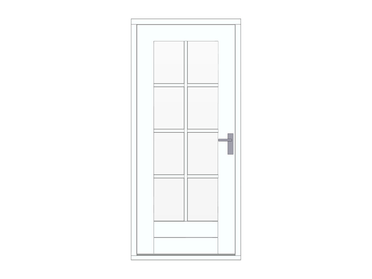 Hardhouten stapeldorpeldeur met glas en roeden, lage borstwering, wit, DIY10DW-LD