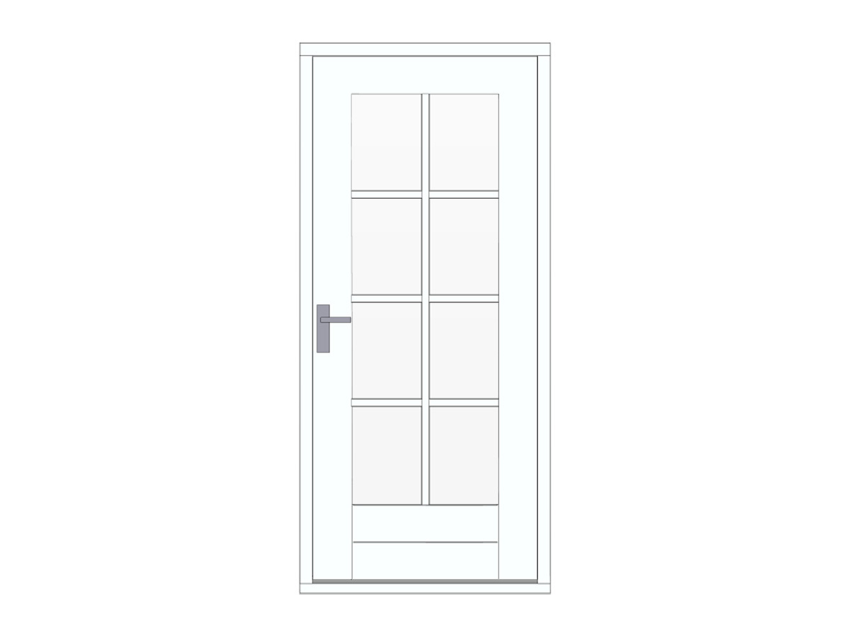 Hardhouten stapeldorpeldeur met glas en roeden, lage borstwering, wit, DIY10DW-RD
