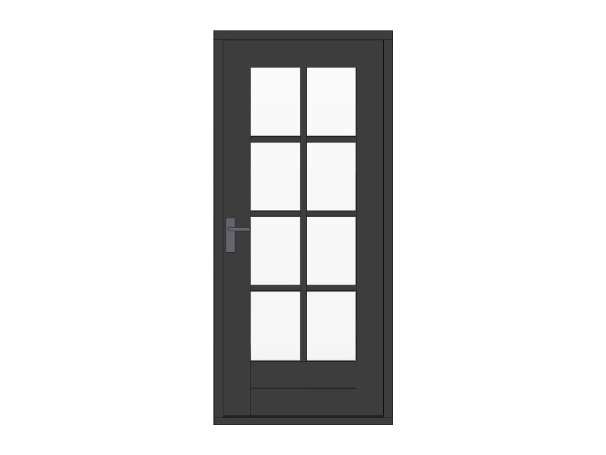 Hardhouten stapeldorpeldeur met glas en roeden, lage borstwering, zwart, DIY10DZ-RD