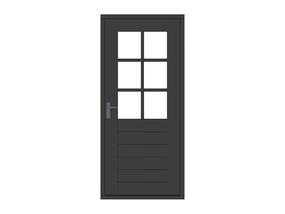 Hardhouten stapeldorpeldeur met glas en roeden, hoge borstwering, zwart, DIY11DZ-RD