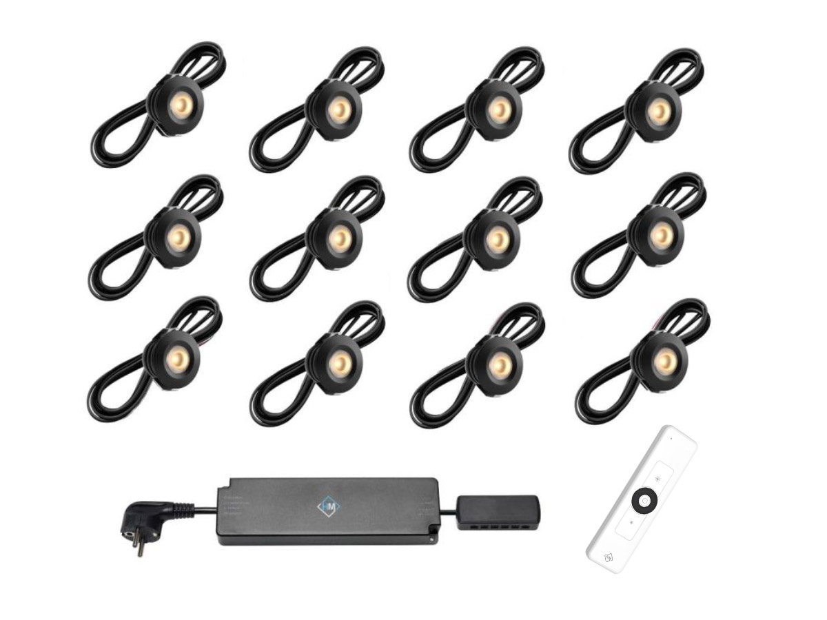 LED veranda inbouwspot zwart, warm-wit, set van 12 stuks, DIYLSPOT12